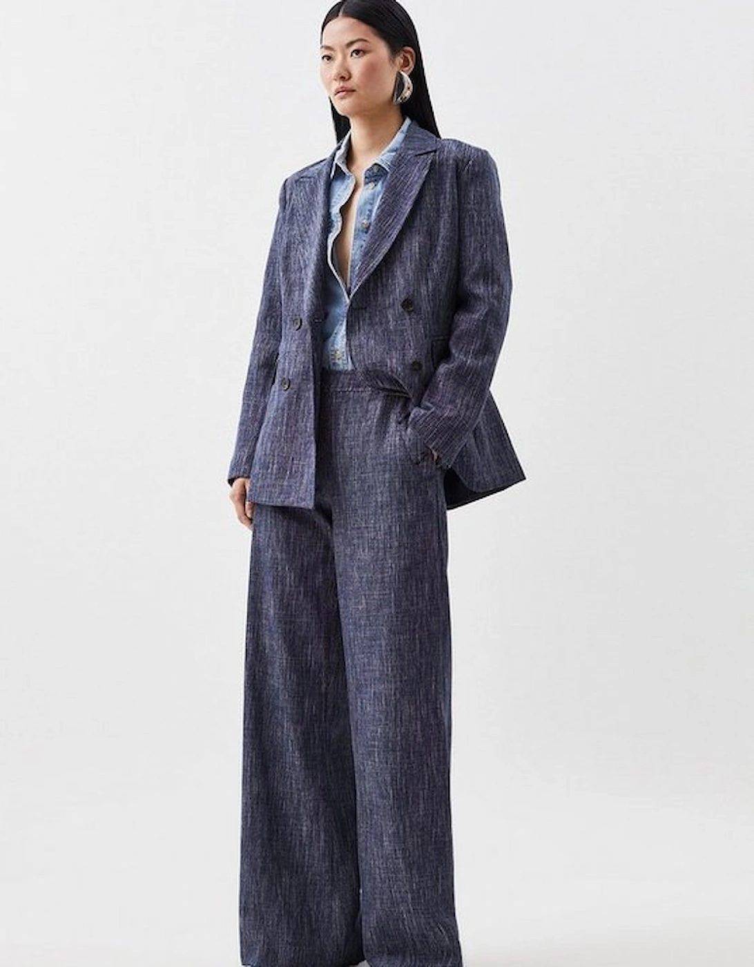 Tailored Denim Look Wide Leg Button Detail Trousers, 8 of 7