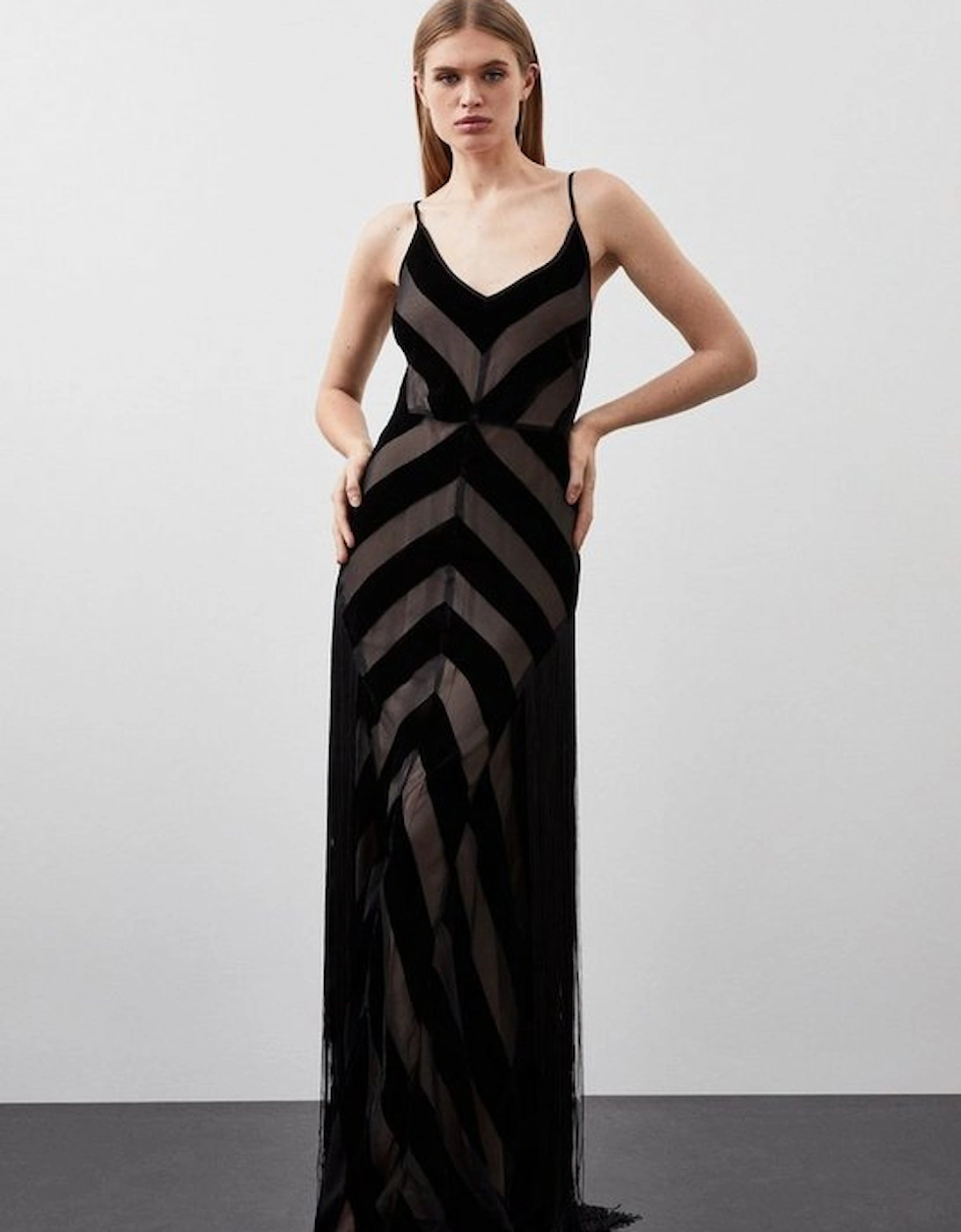 Tall Fringed Velvet Devore Woven Maxi Dress, 8 of 7