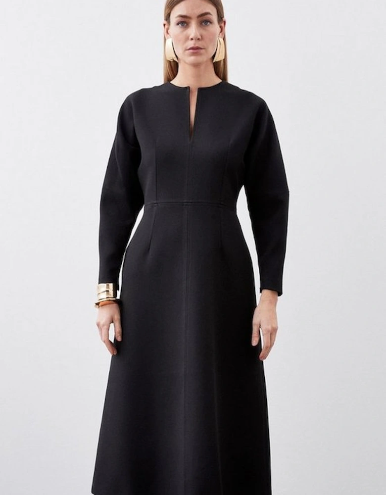 Structured Crepe Tailored Keyhole Rounded A Line Midaxi Dress