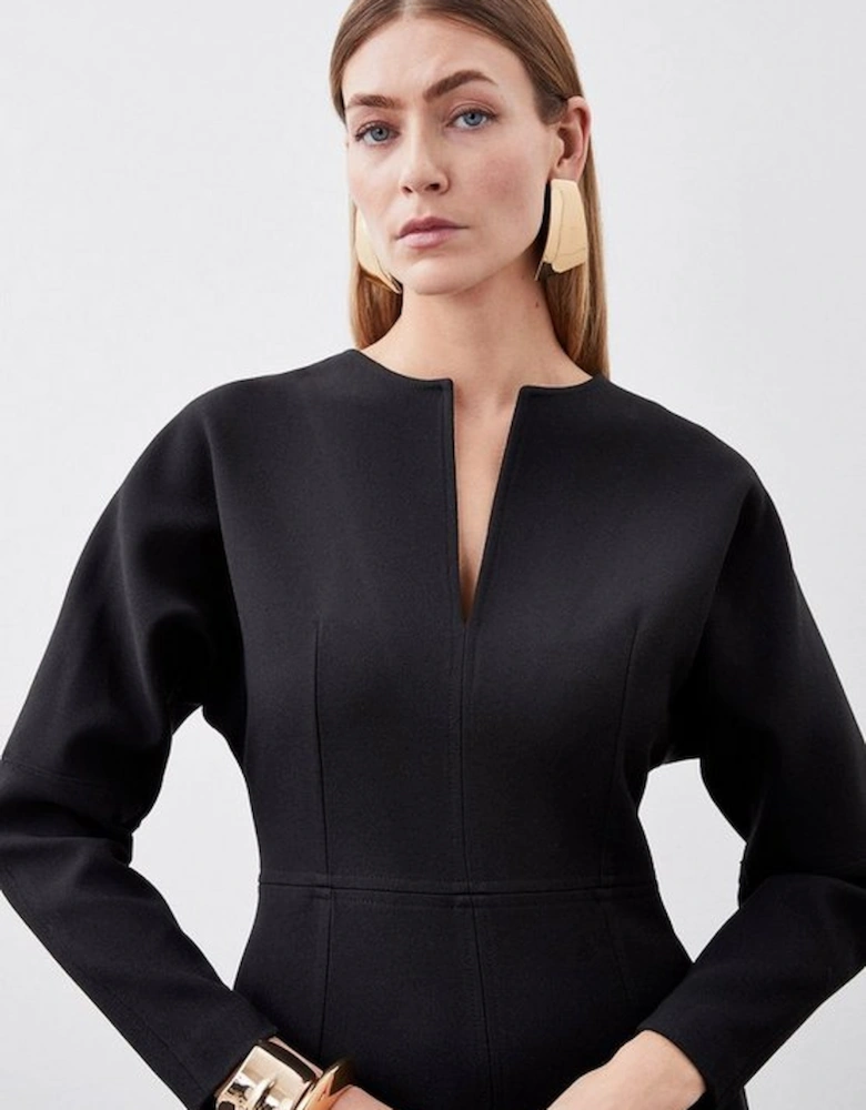 Structured Crepe Tailored Keyhole Rounded A Line Midaxi Dress