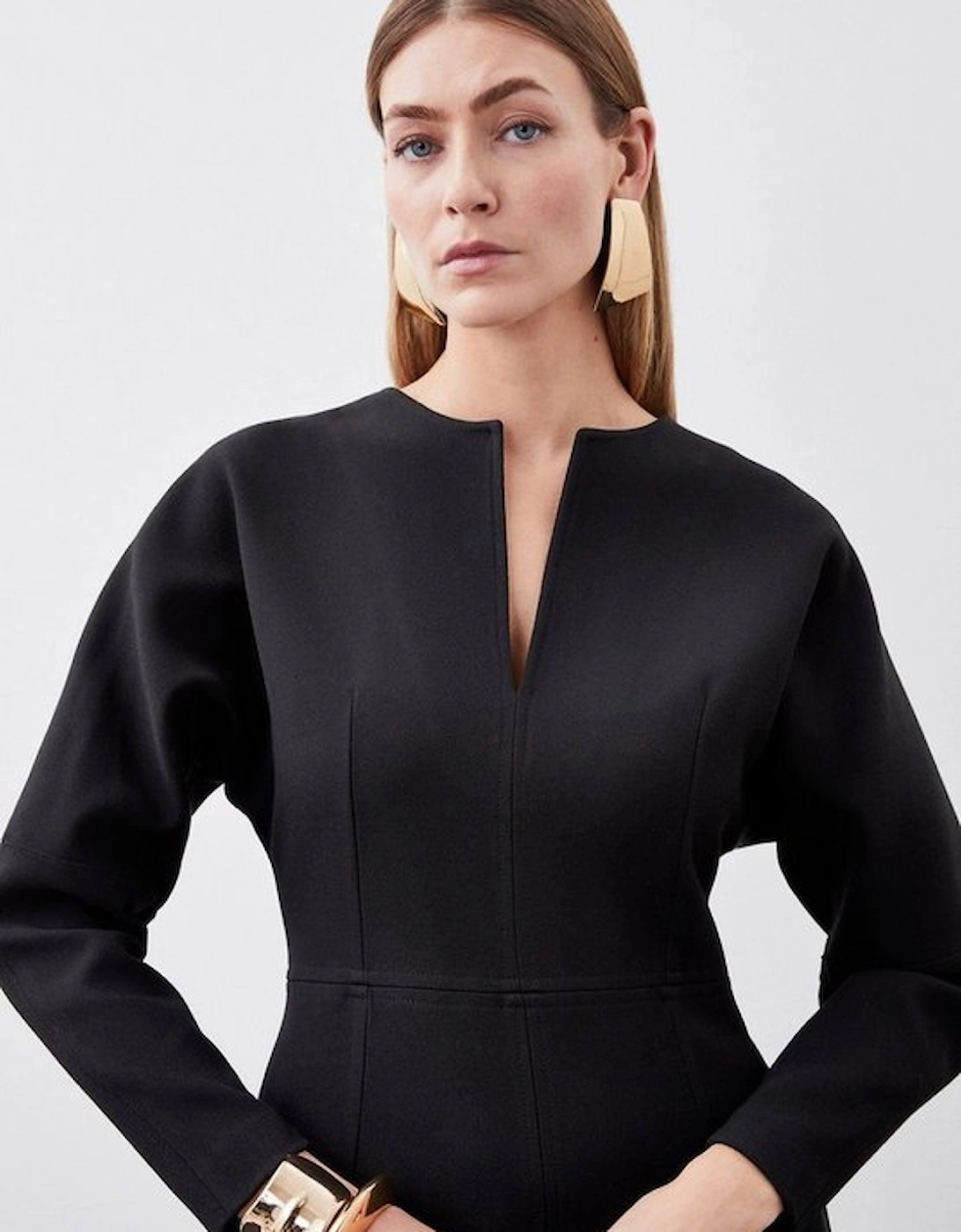 Structured Crepe Tailored Keyhole Rounded A Line Midaxi Dress