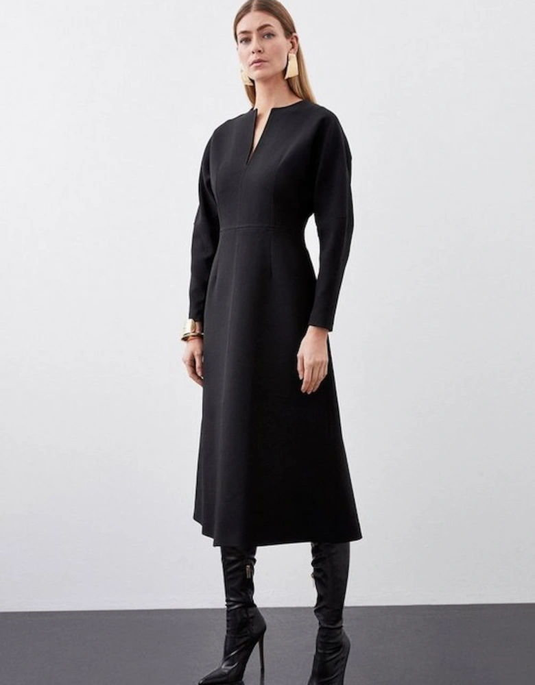 Structured Crepe Tailored Keyhole Rounded A Line Midaxi Dress