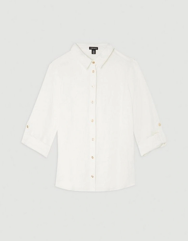 Plus Size Viscose Linen Woven Button Detail Shirt