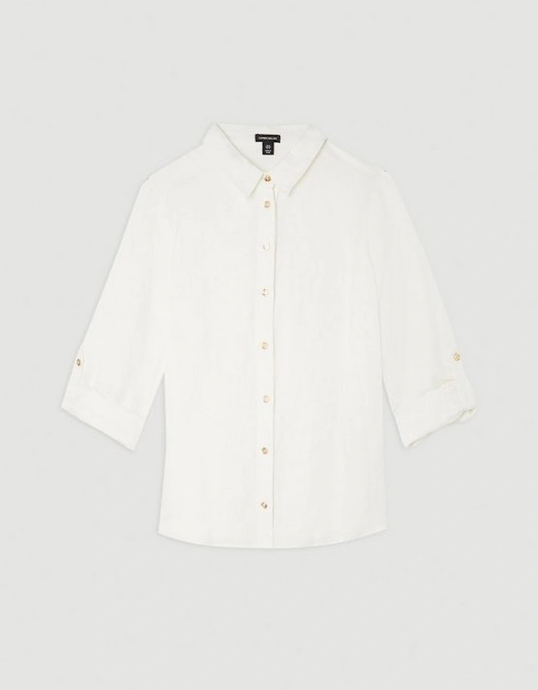Plus Size Viscose Linen Woven Button Detail Shirt