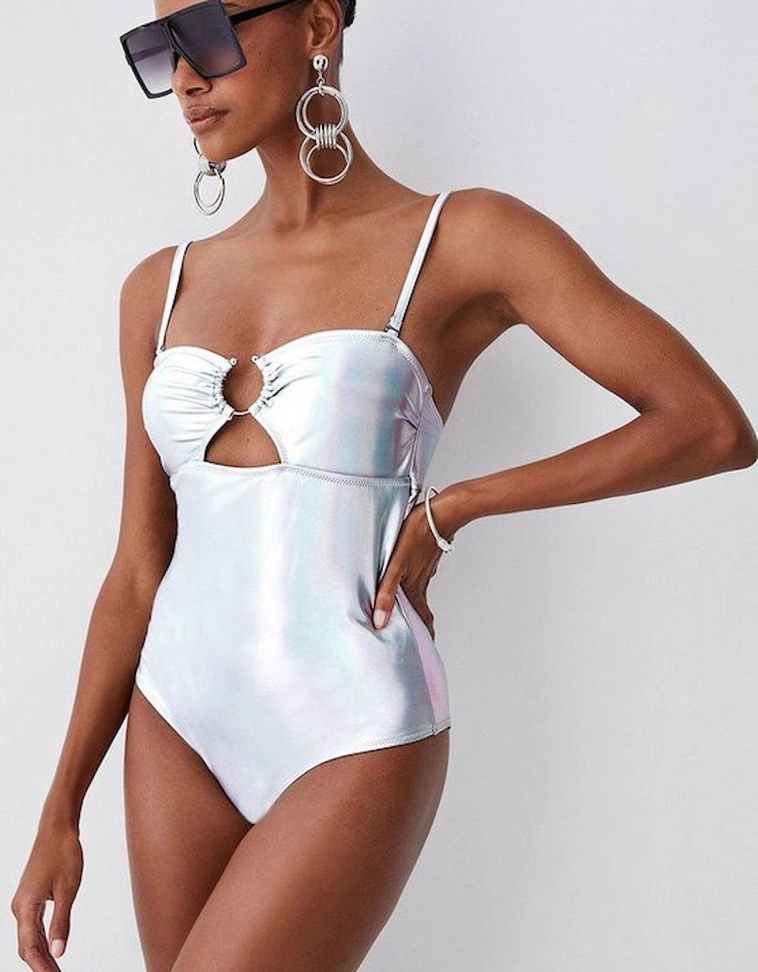 Metallic Cut Out Silver Trim Swimsuit, 8 of 7