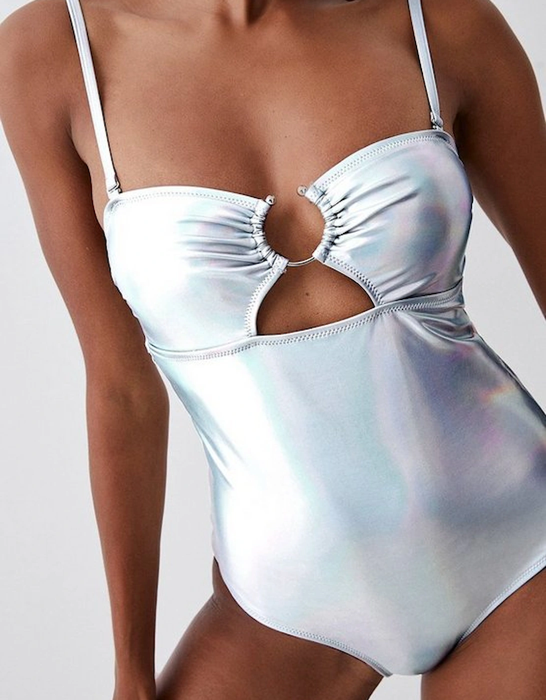 Metallic Cut Out Silver Trim Swimsuit