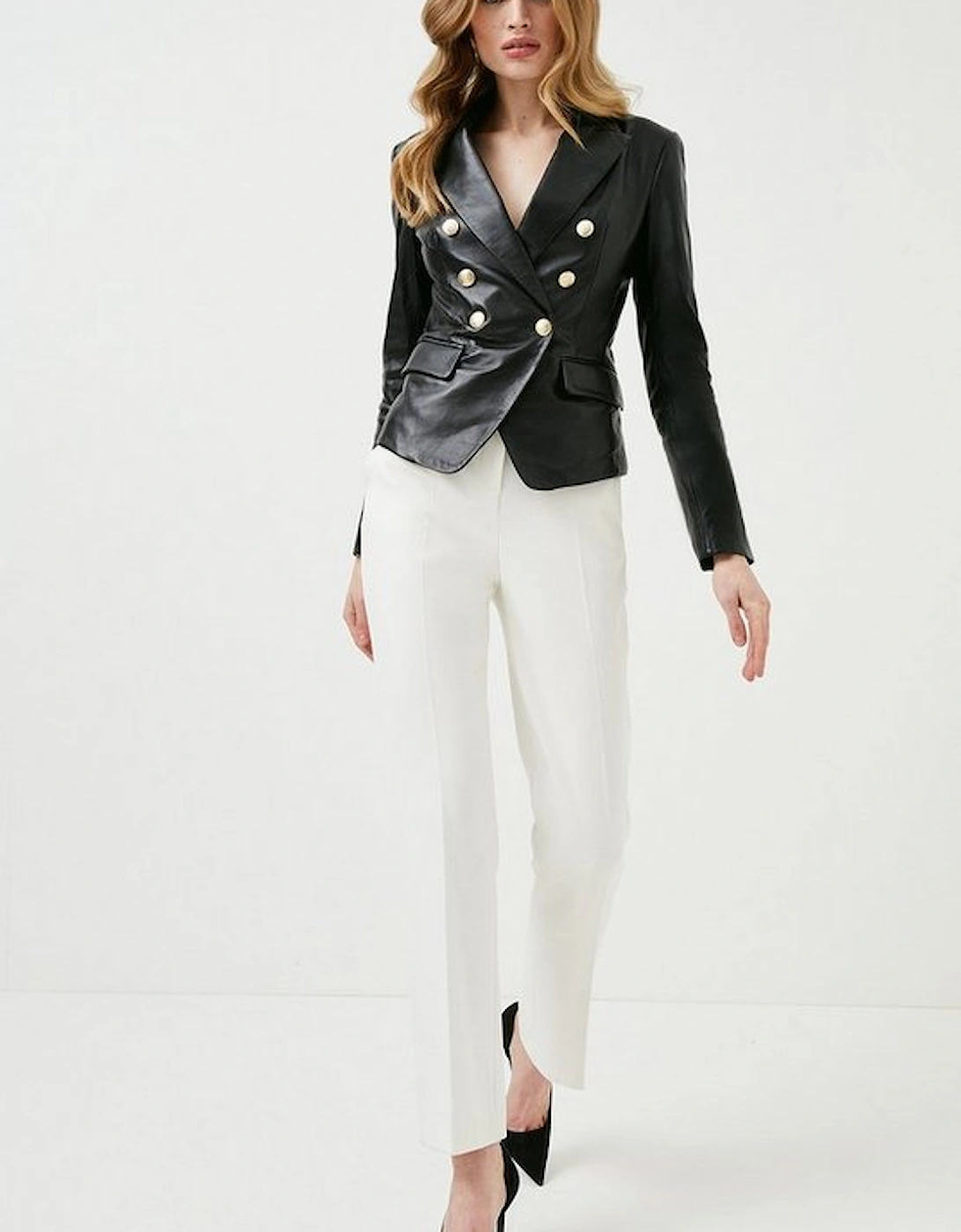 Leather Gold Button Blazer, 6 of 5