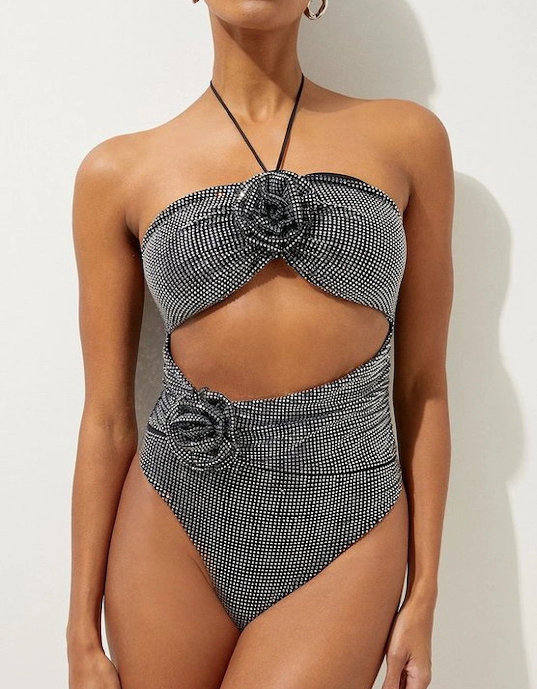 Premium Embellished Rosette Bandeau Swimsuit