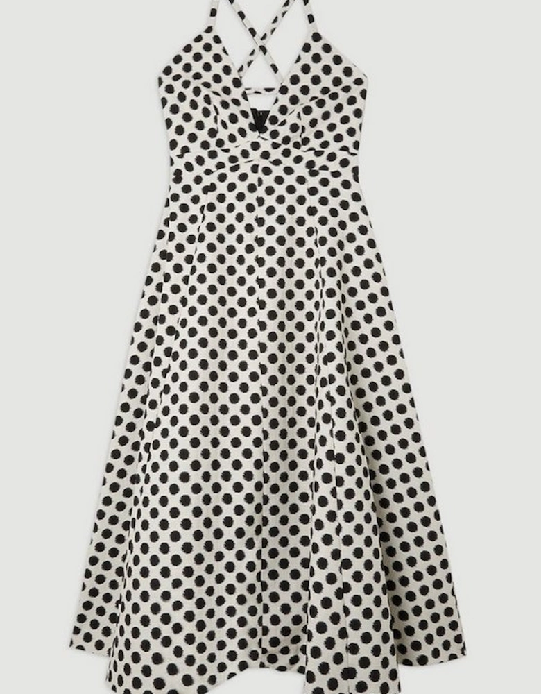 Tailored Jacquard Spot Strappy Midi Dress