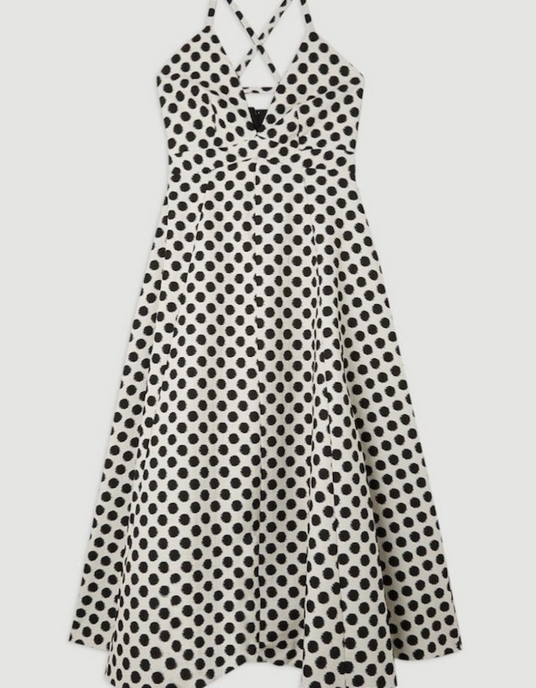 Tailored Jacquard Spot Strappy Midi Dress