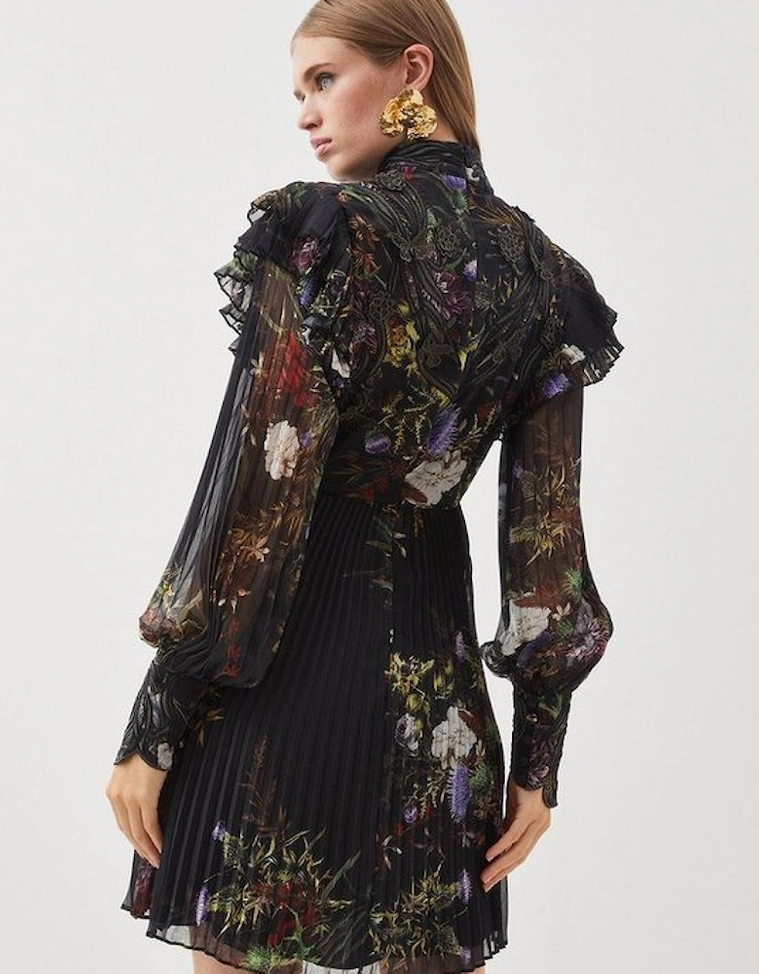 Petite Floral Applique Lace Pleated Woven Midi Dress