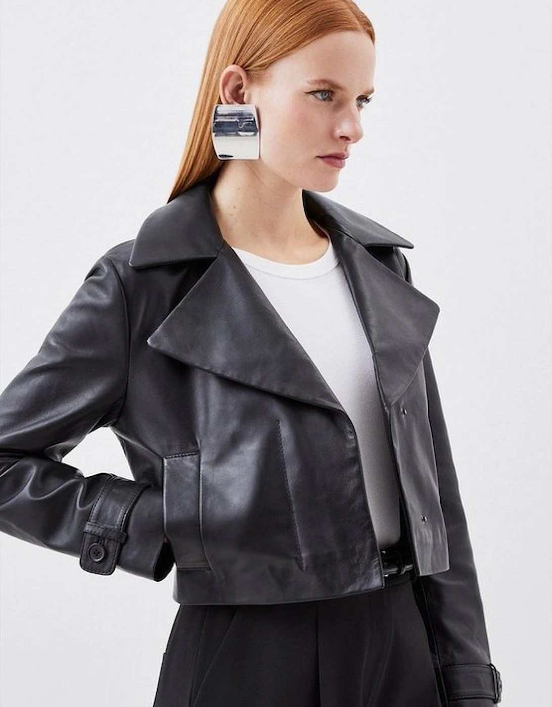 Leather Crop Trench Jacket