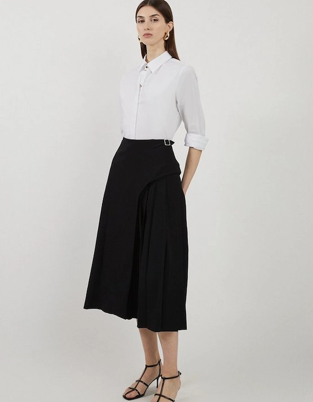 Tailored Buckle Detail Pleated Midi Skirt, 5 of 4