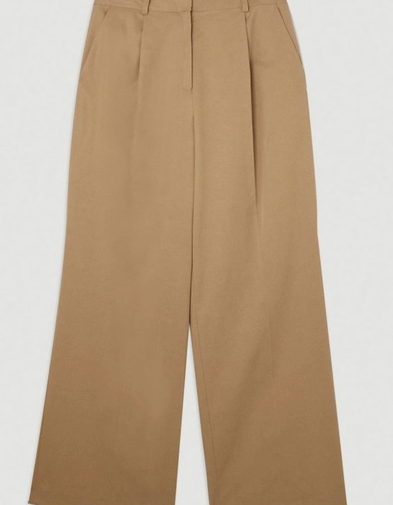 Tencel Cotton Pleated Wide Leg Tailored Trousers