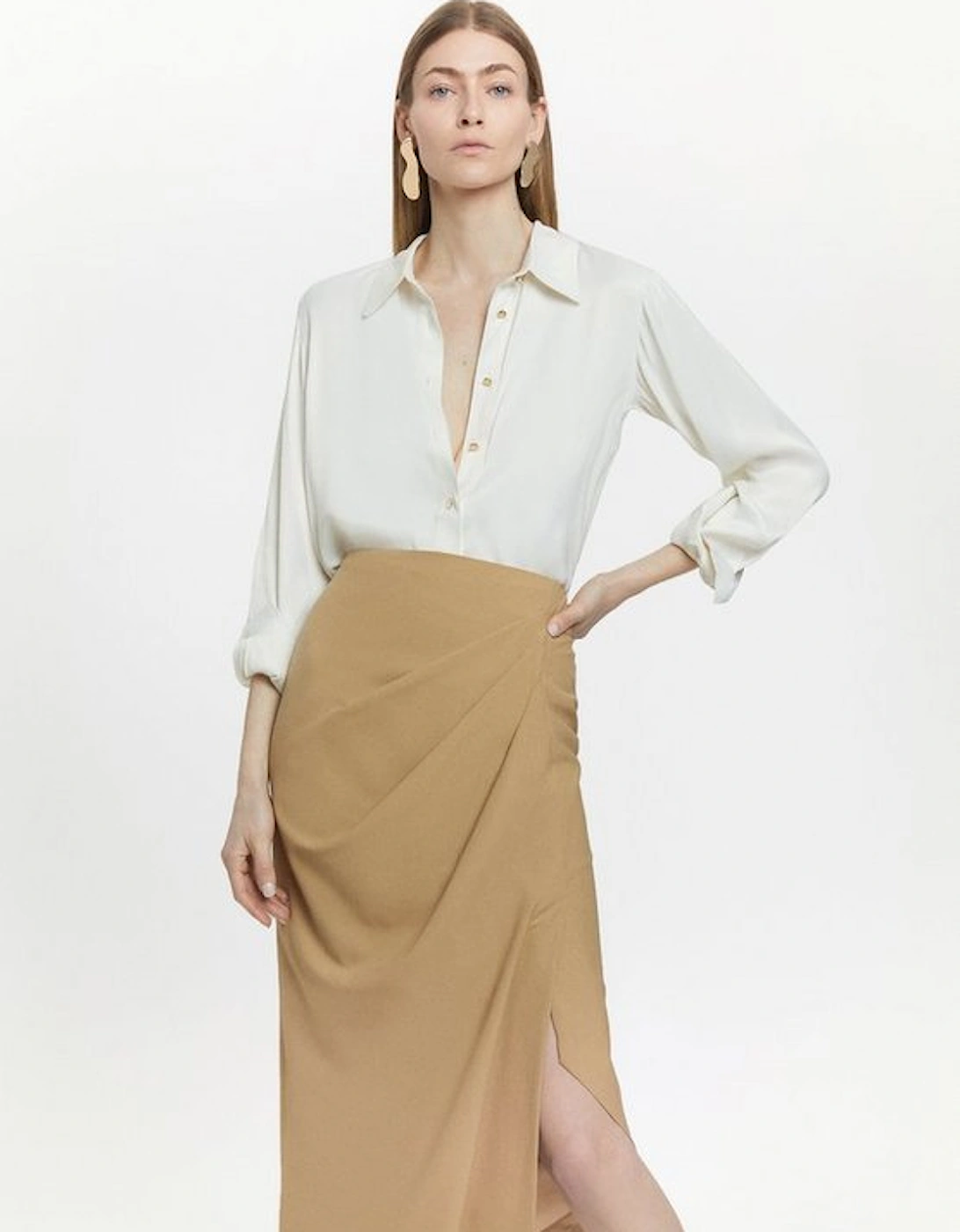 Wool Blend Drape Detail Midaxi Skirt