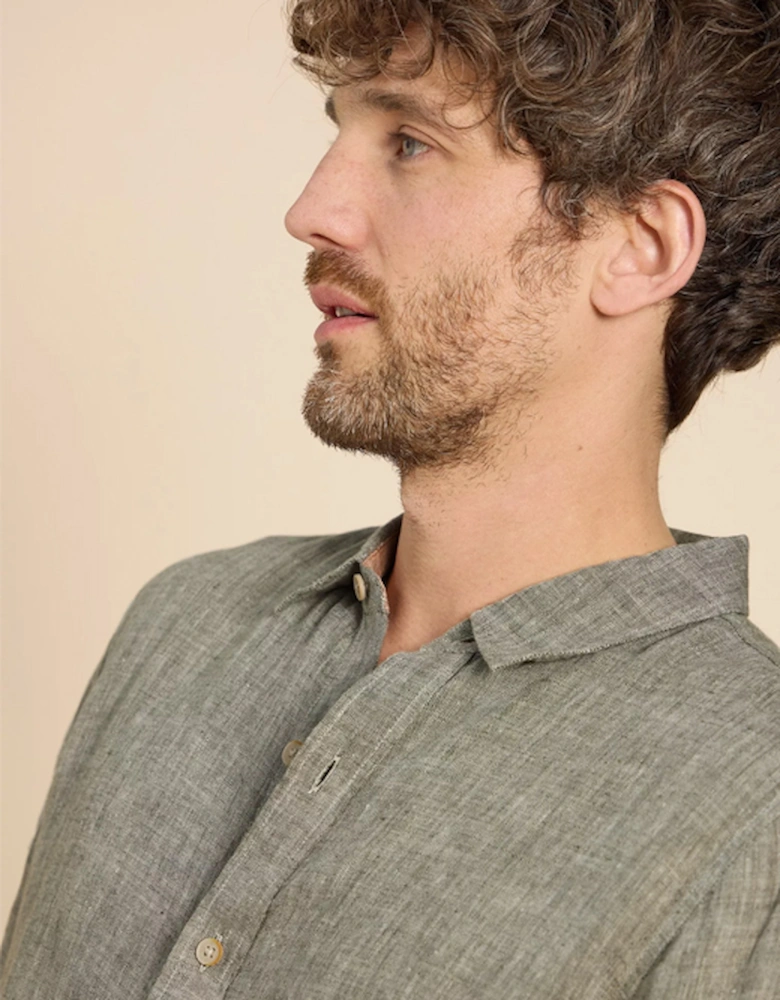 Men's Pembroke Long Sleeve Linen Shirt Khaki Green