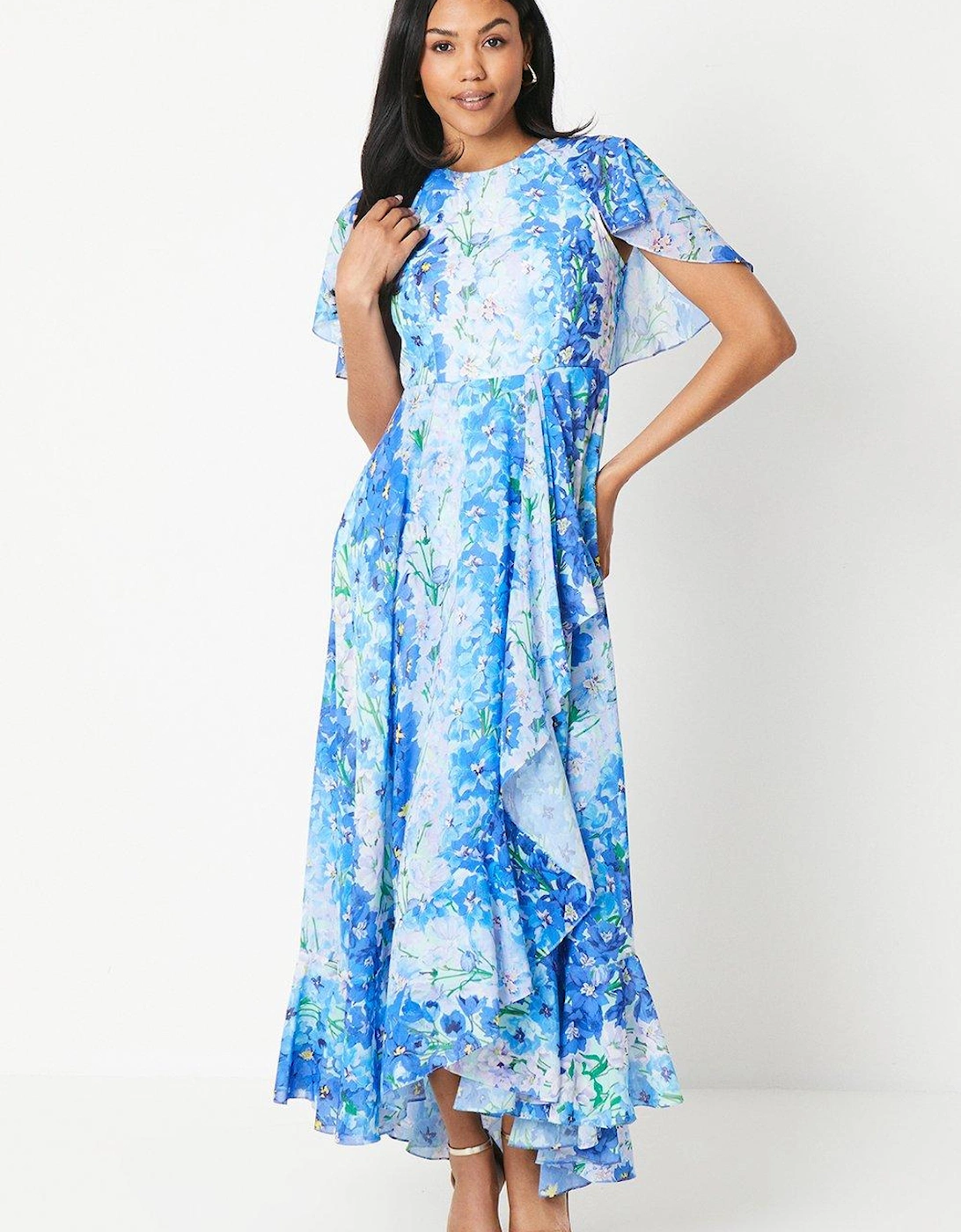 Printed Cape Back And Wrap Skirt Midi Dress, 6 of 5