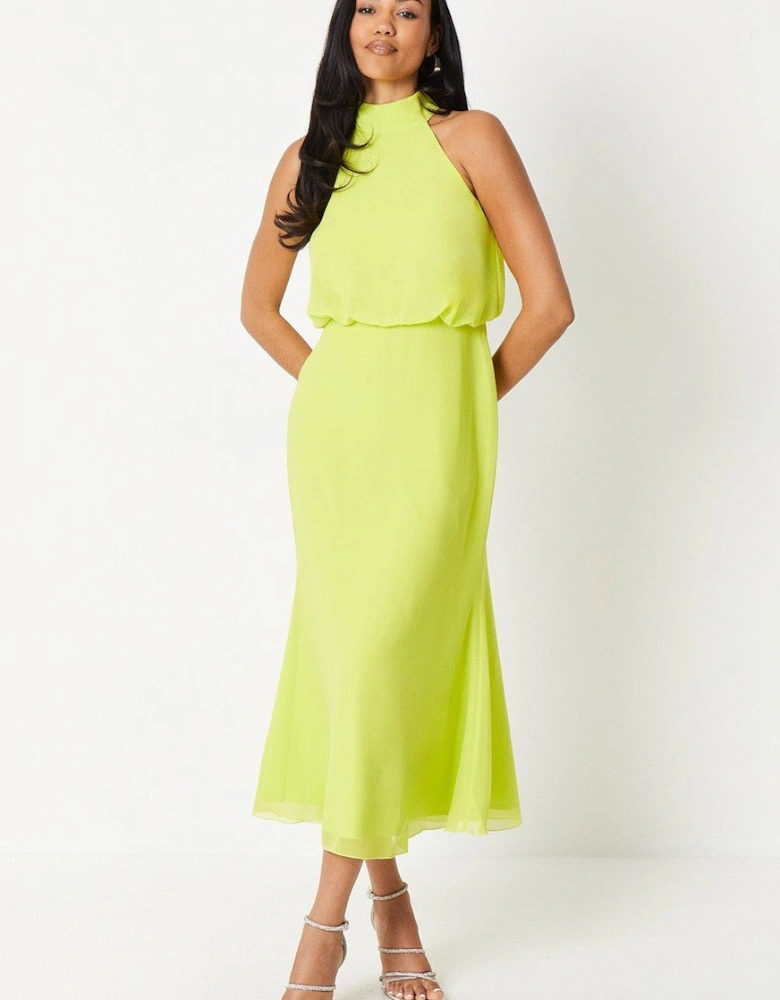 High Neck Fit And Flare Midi Dress
