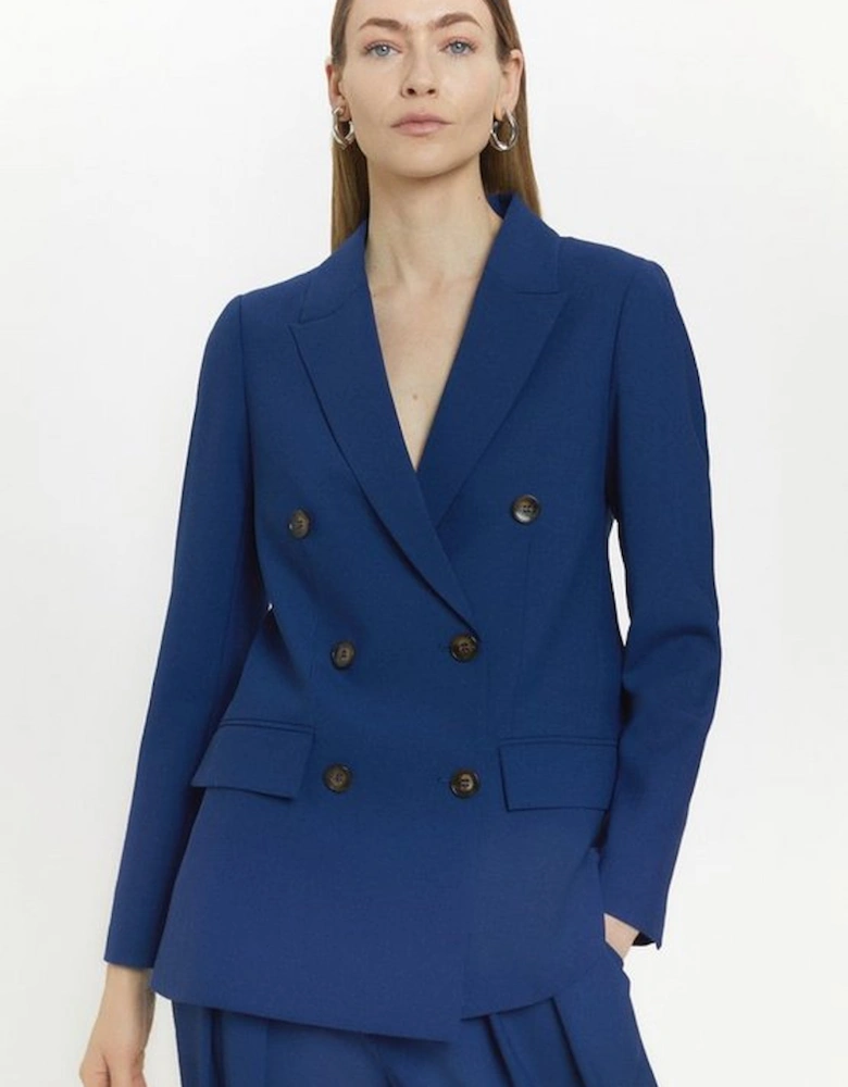 Polished Stretch Wool Blend Double Breasted Blazer