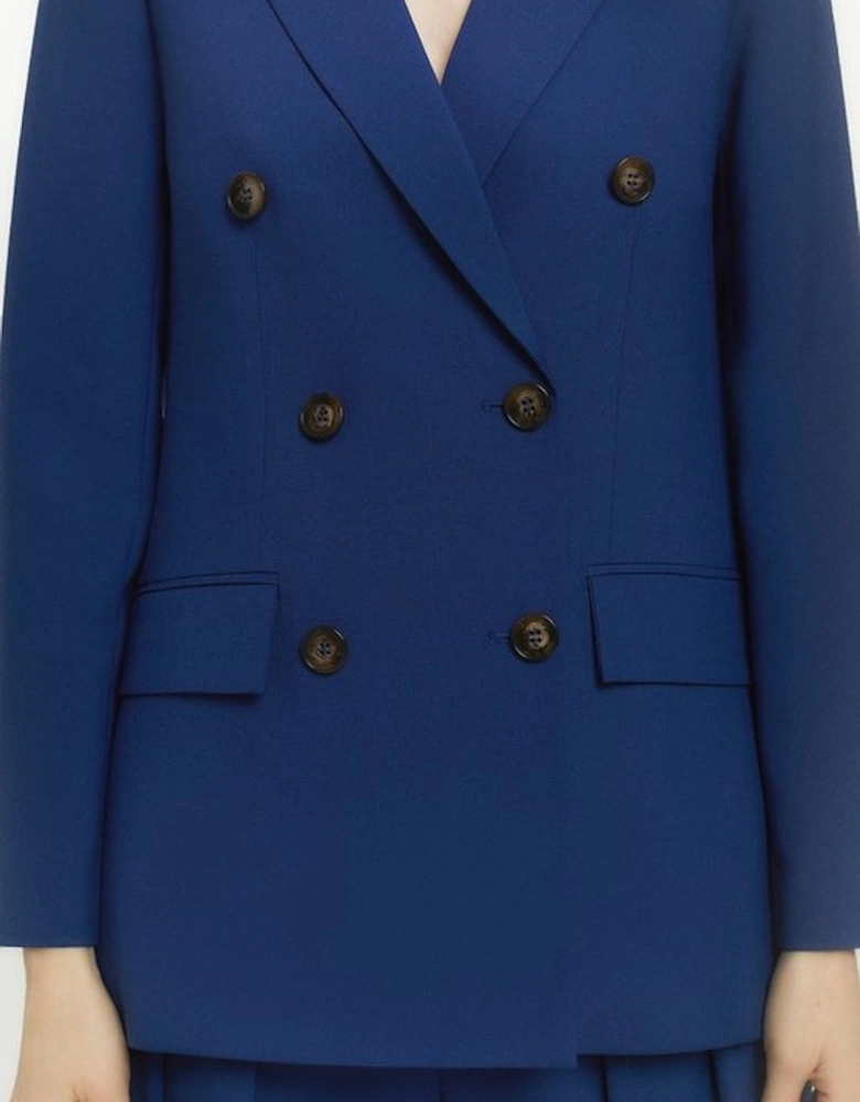 Polished Stretch Wool Blend Double Breasted Blazer