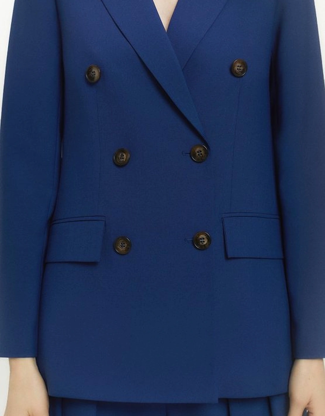 Polished Stretch Wool Blend Double Breasted Blazer
