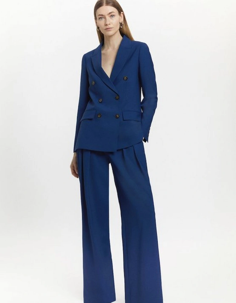 Polished Stretch Wool Blend Double Breasted Blazer