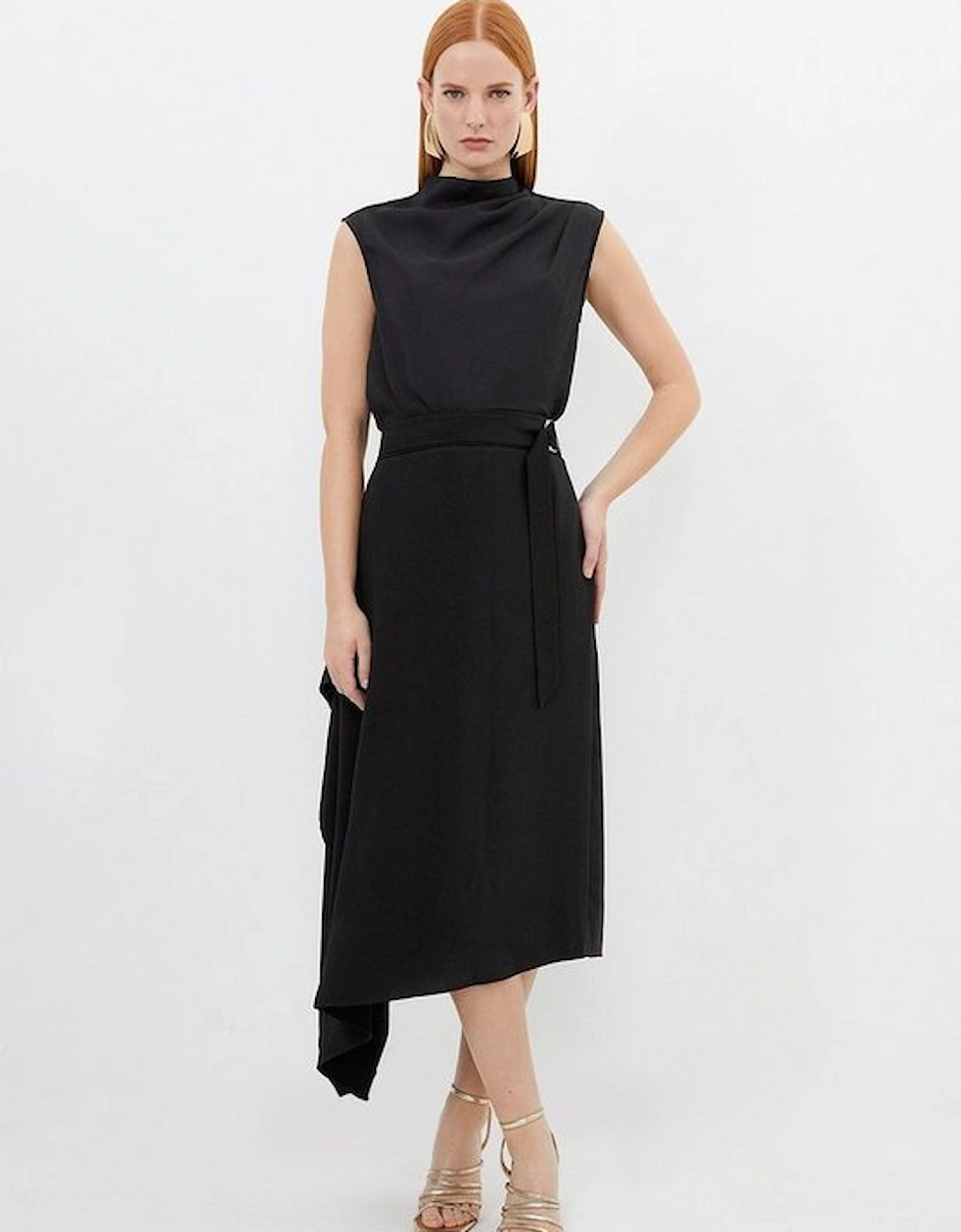 Soft Tailored Belted Draped Midi Skirt, 9 of 8