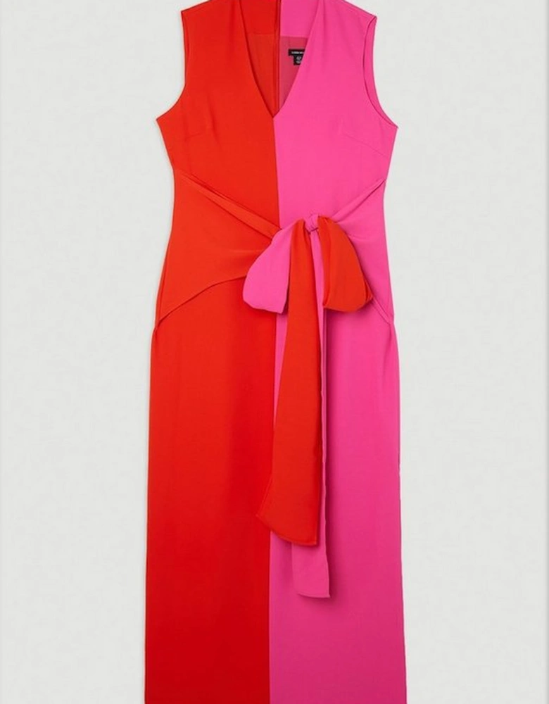 Soft Tailored Colourblock Belted Column Midaxi Dress