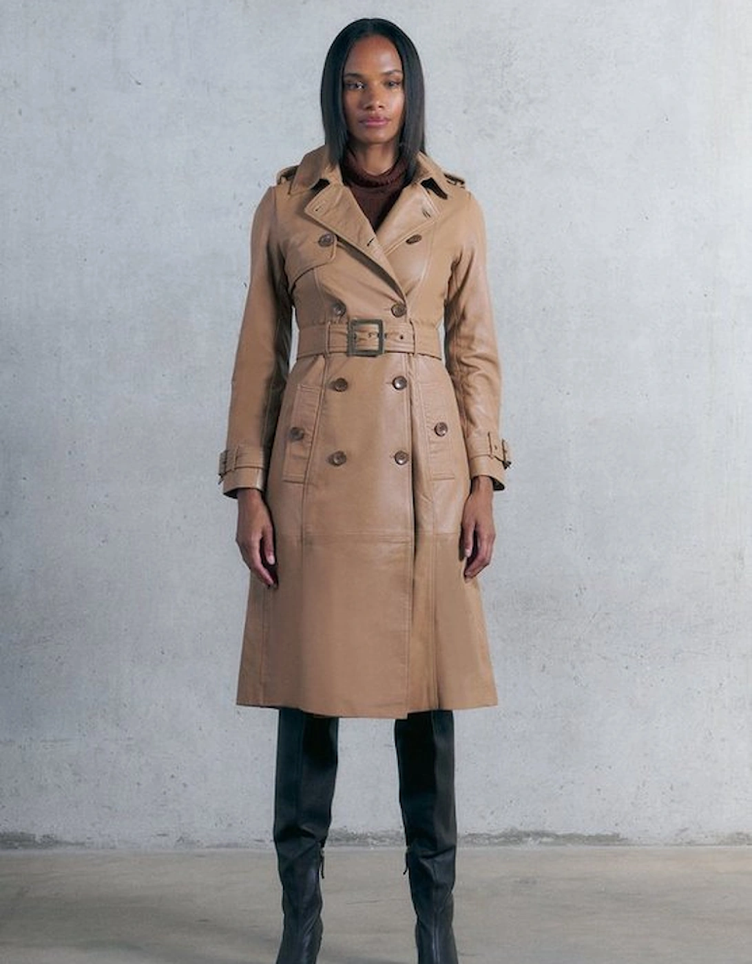 Leather Trench Belted Mac Coat, 5 of 4