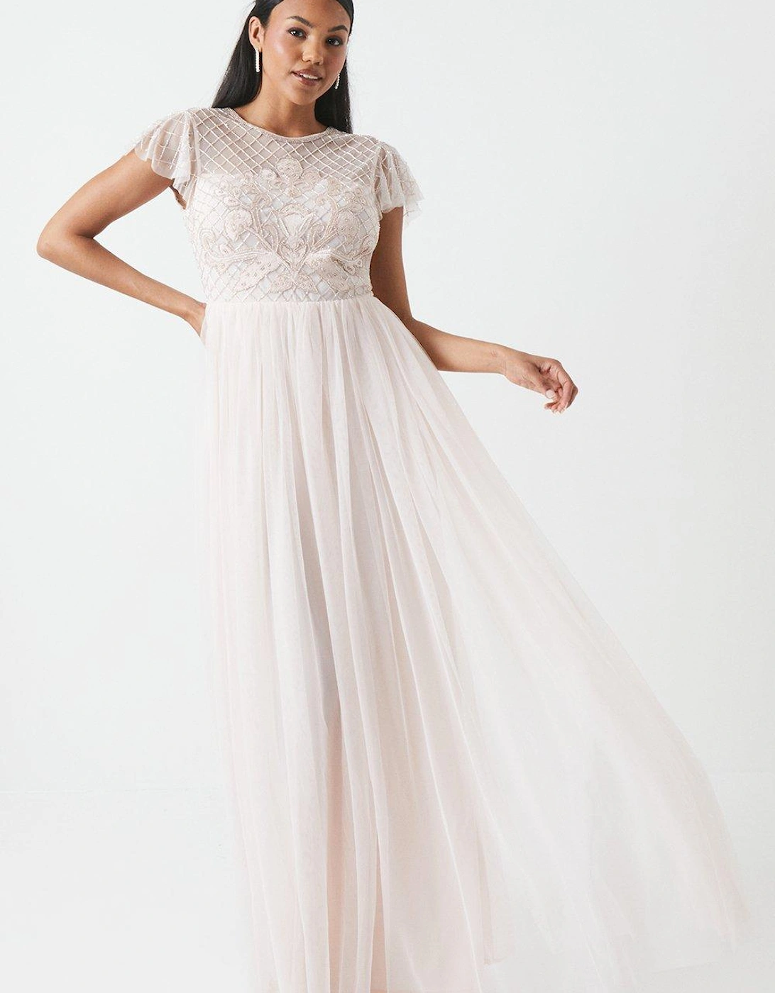 Baroque Embellished Angel Sleeve Two In One Bridesmaids Dress, 6 of 5