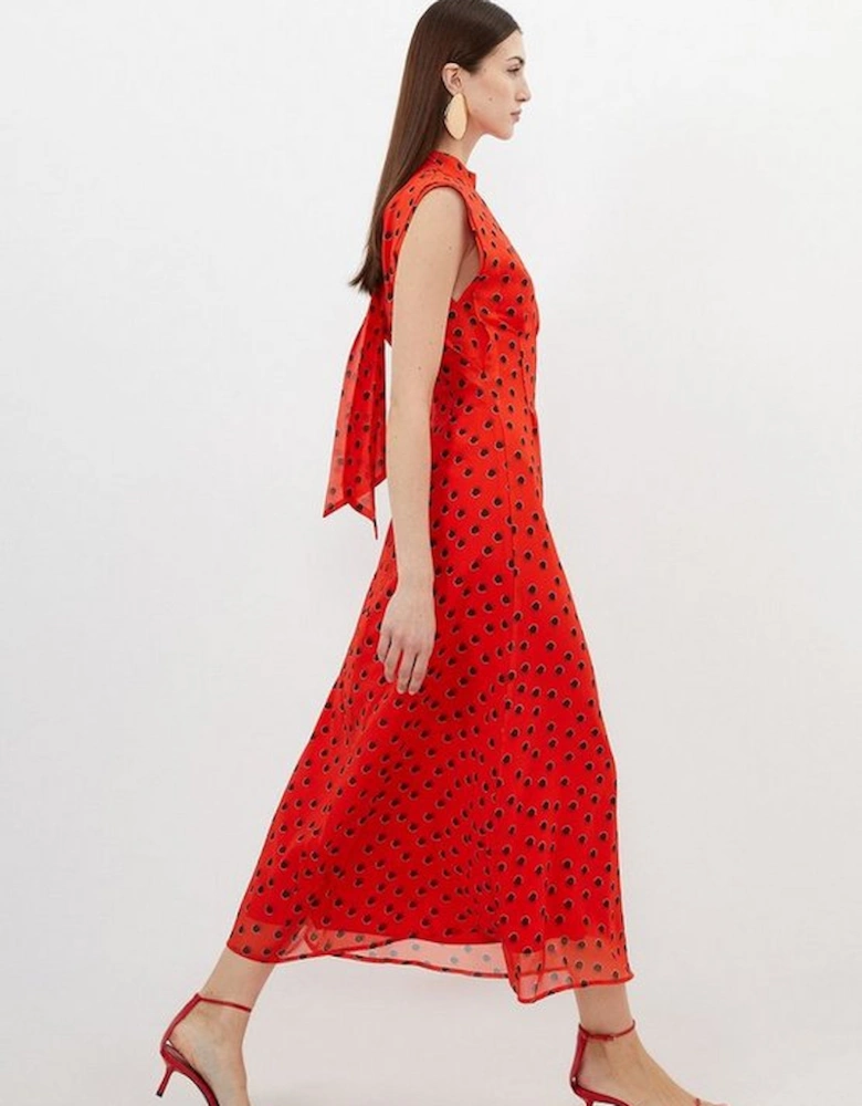 Spot Print Georgette Woven Pintuck Waist Midi Dress