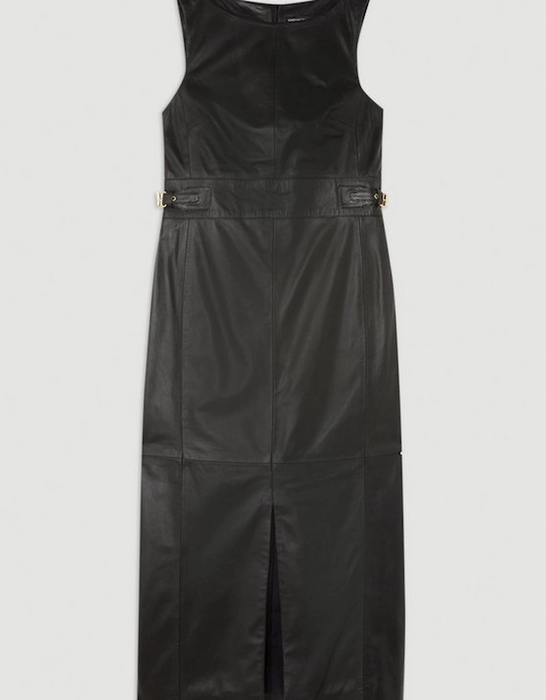 Leather Waist Tab Detail Tailored Midaxi Pencil Dress