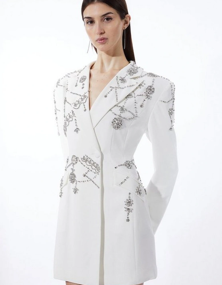 Crystal Embellished Cady Blazer Woven Mini Dress