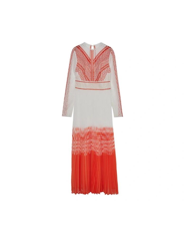 Guipure Lace Pleated Printed Woven Maxi Dress