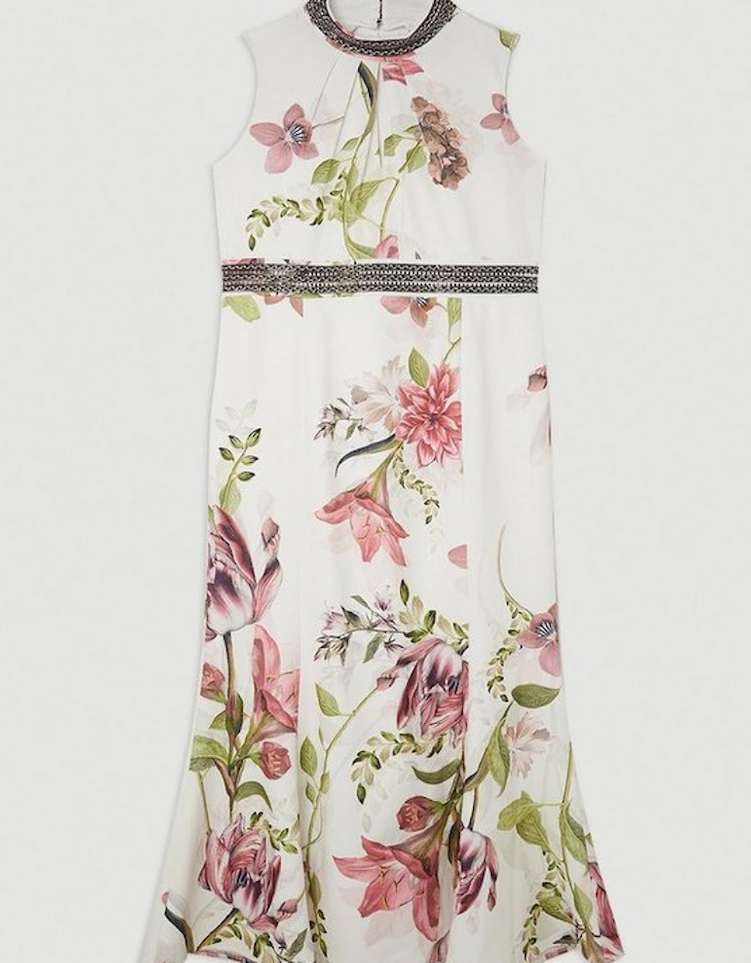 Plus Size Diamante Trim Floral Woven Sleeveless Maxi Dress