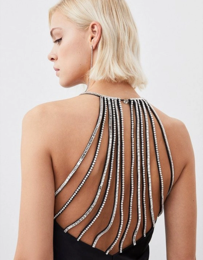 Heavy Satin Diamante Detail Halter Woven Maxi Dress