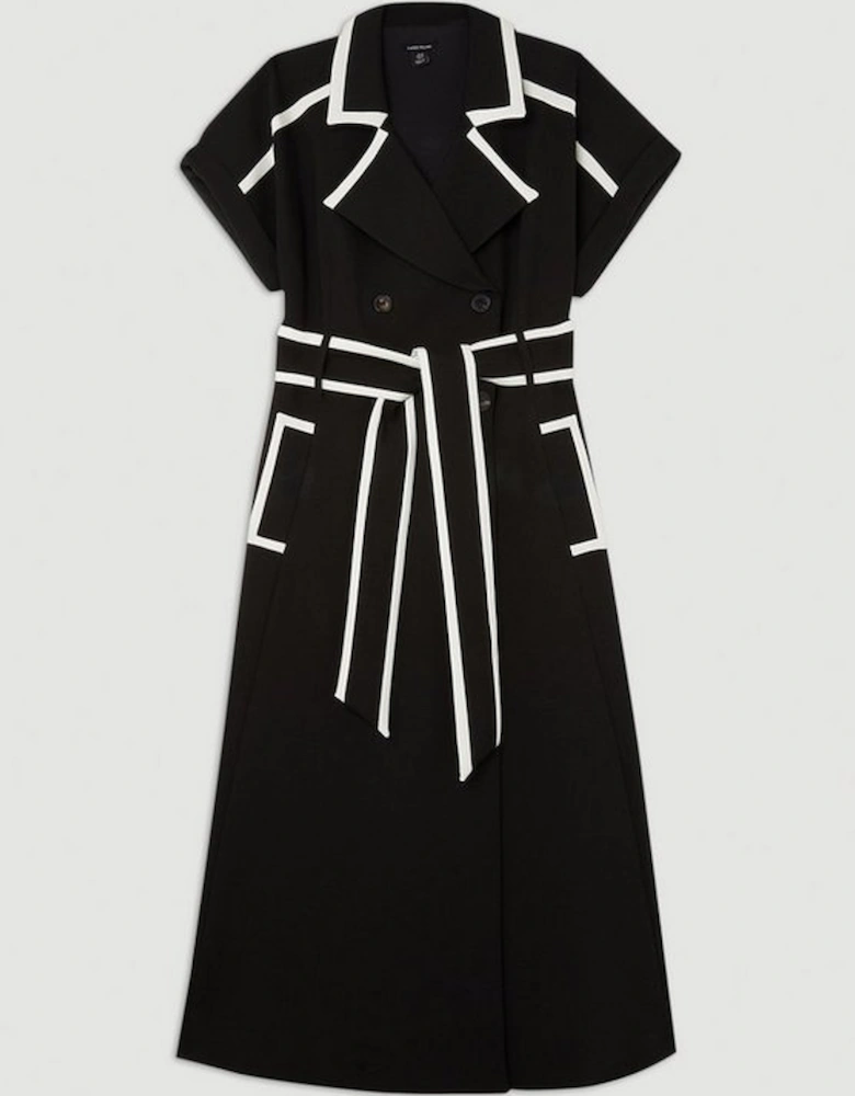 Compact Stretch Tipping Detailed Tailored Midi Dress