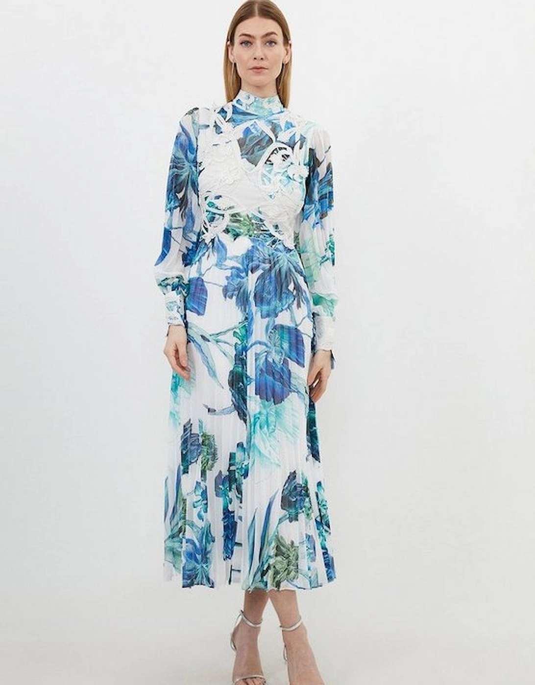 Floral Printed Lace Applique Woven Maxi Dress, 5 of 4