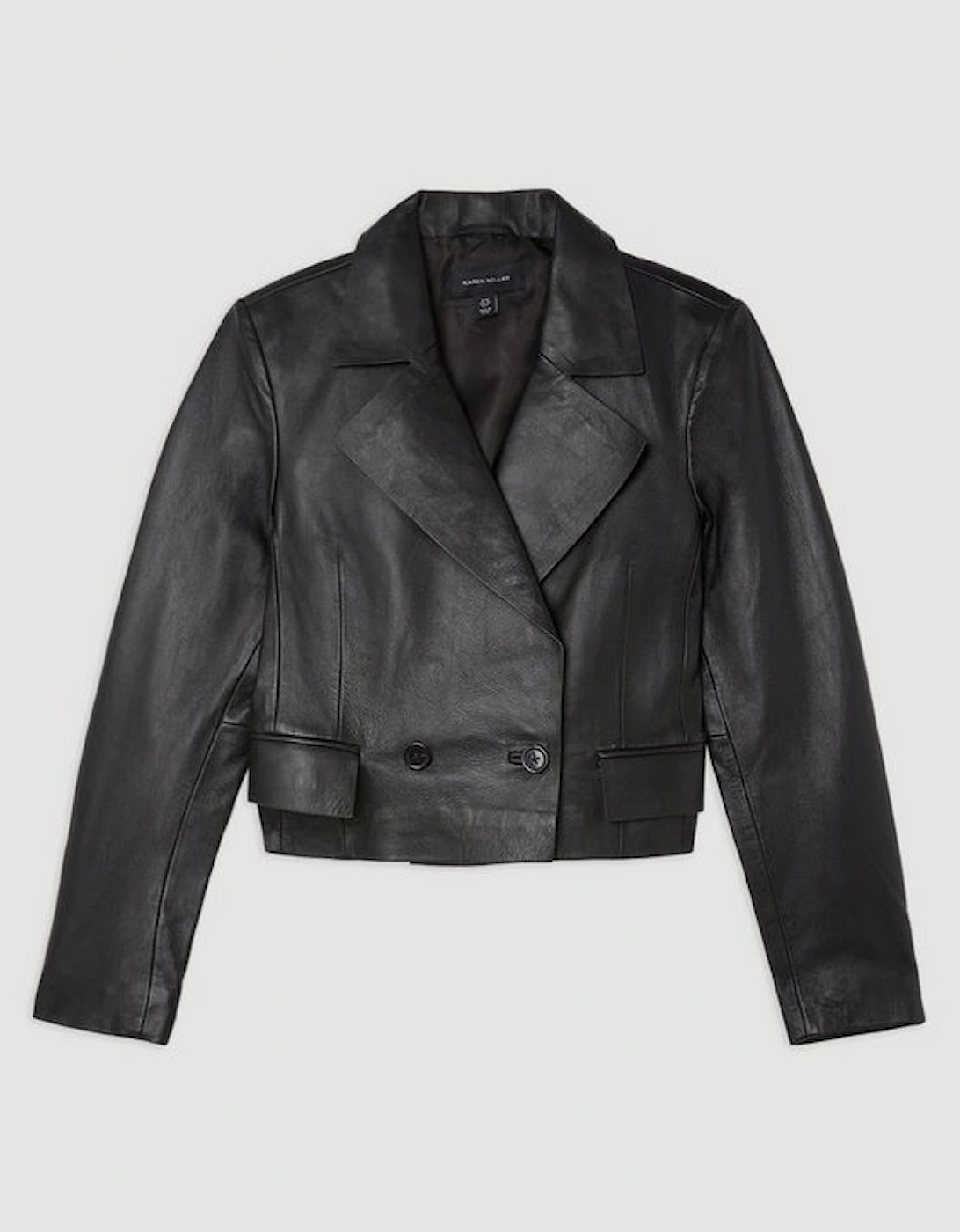 Leather Tab Detail Double Breasted Cropped Blazer