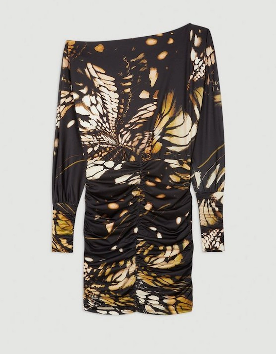 Butterfly Print Jersey Crepe Batwing Sleeve Mini Dress