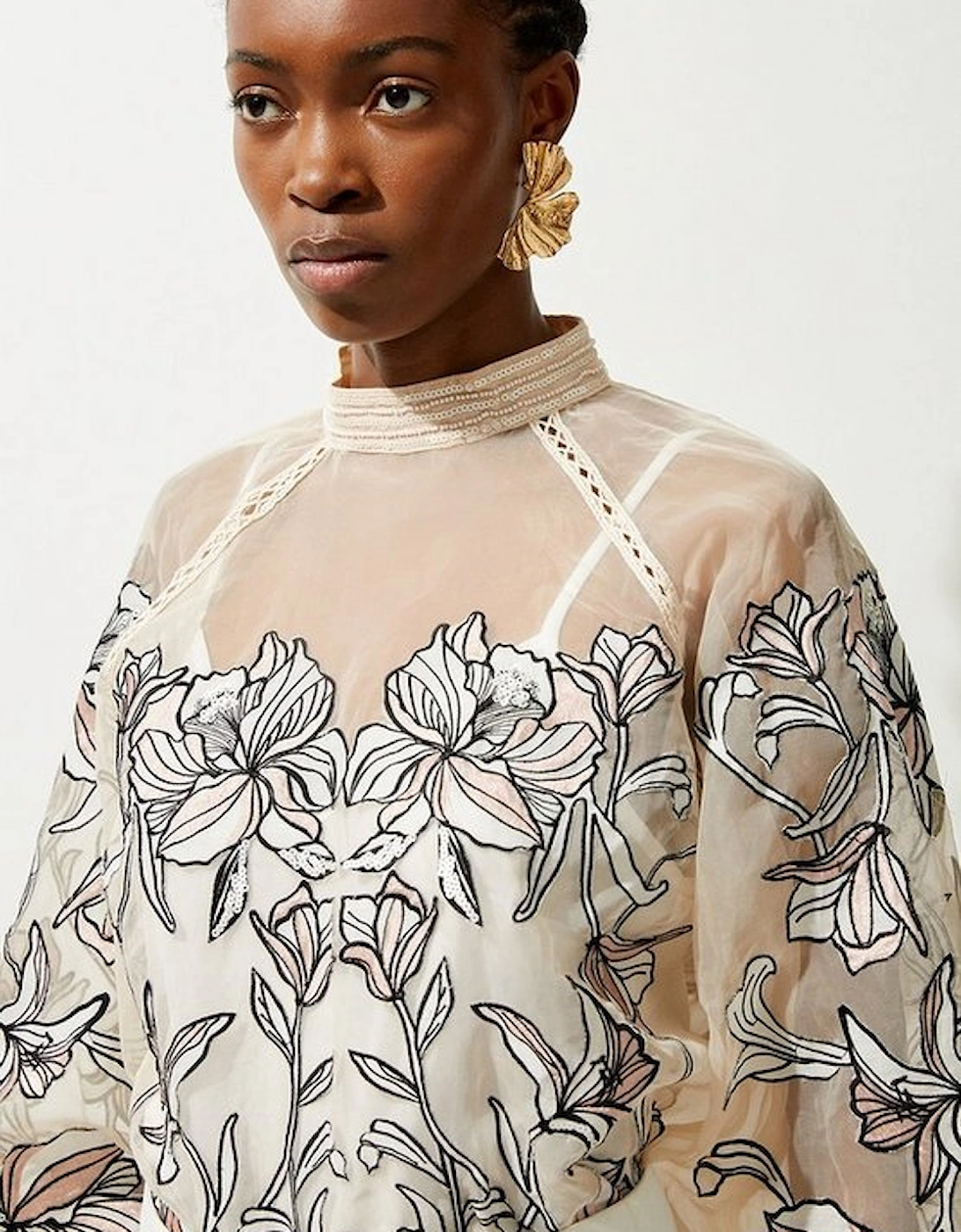 Floral Embroidery Organdie Woven Blouse, 5 of 4