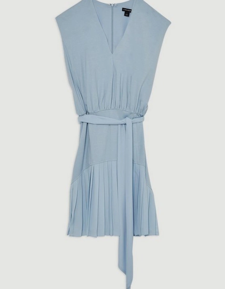 Jersey And Georgette Mix Pleated Sleeveless Mini Dress