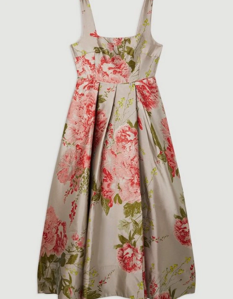 Petite Vintage Floral Print Prom Woven Maxi Dress