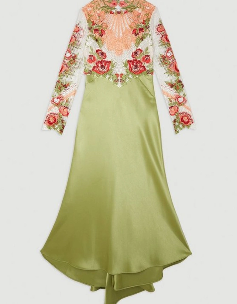 Premium Satin Guipure Lace Maxi Dress