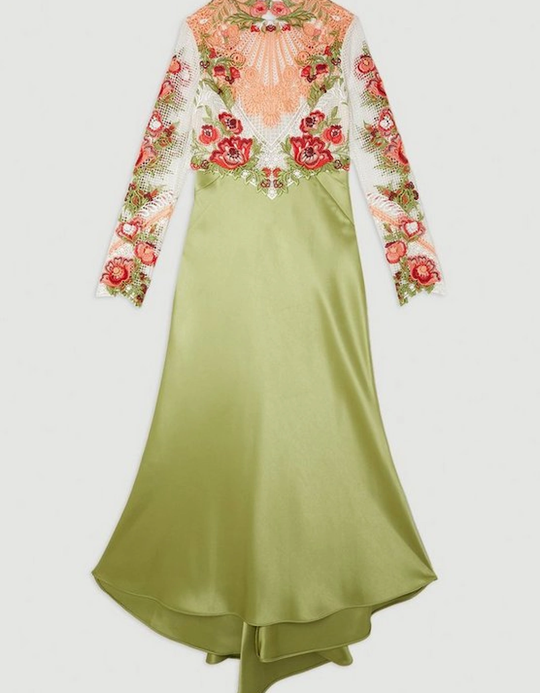 Premium Satin Guipure Lace Maxi Dress