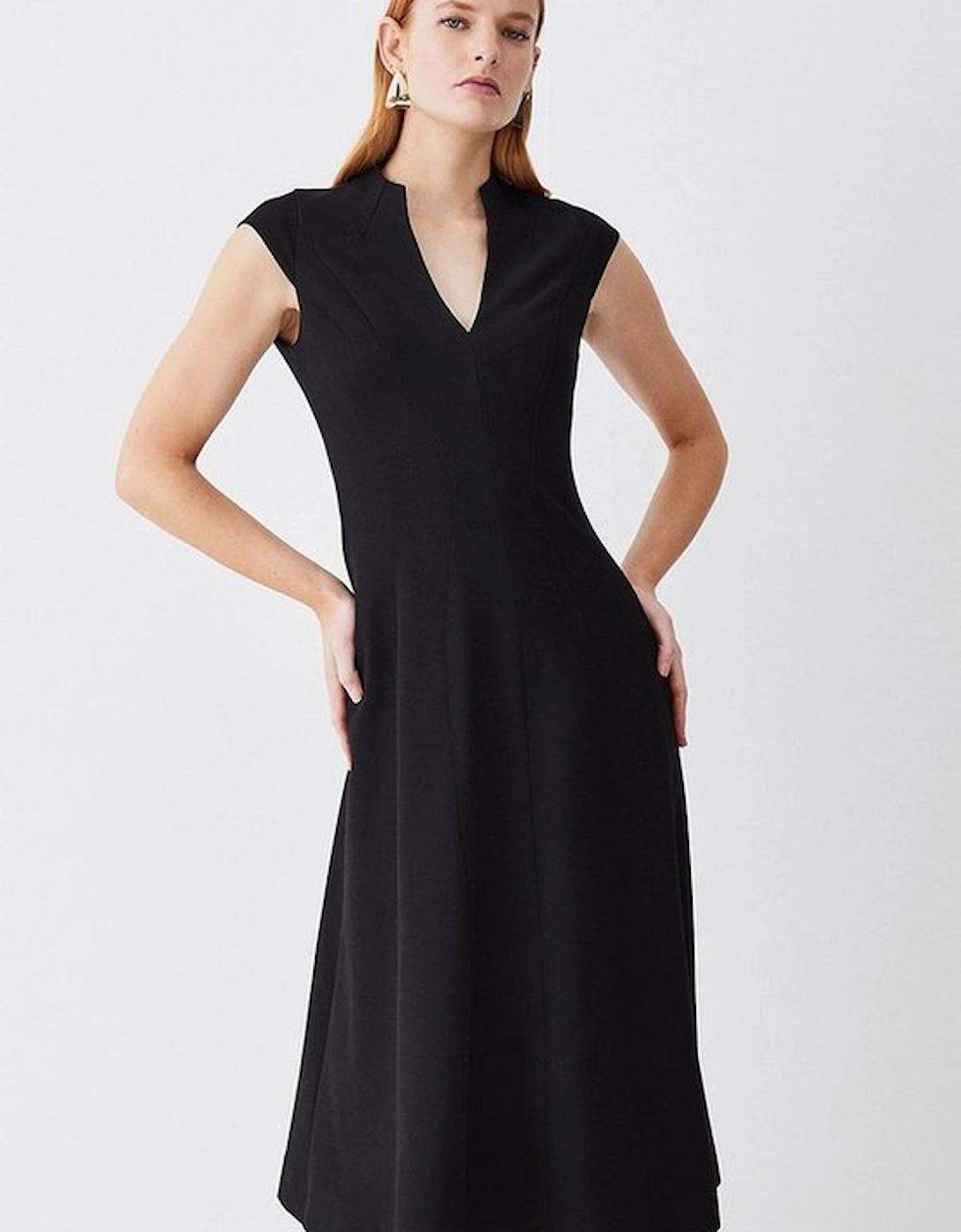 Tall Structured Crepe Seam Detail Full Skirt Midi Dress, 8 of 7