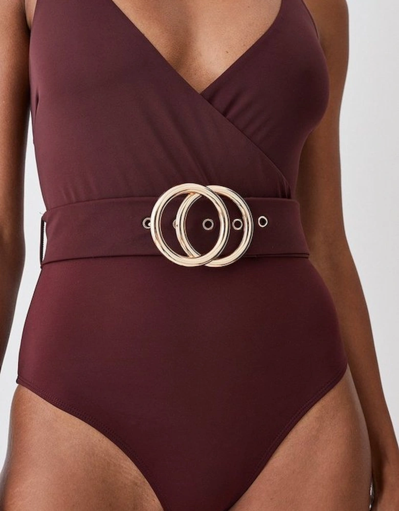 Wrap Front Belted Swimsuit