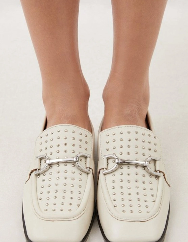 Leather Studded Square Toe Loafer
