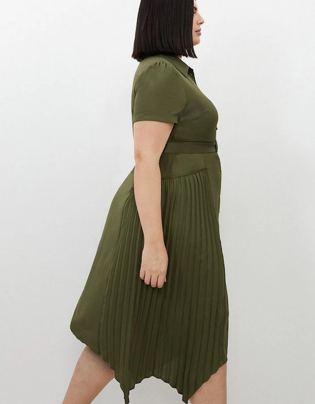 Plus Size Pleated Georgette Woven Midi Shirt Dress