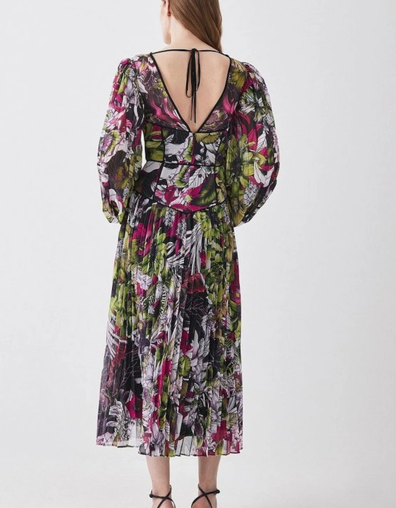 Tall Corset Detail Floral Pleated Woven Maxi Dress